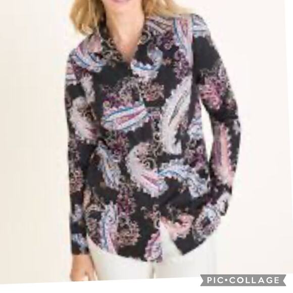 Chico’s Blouse No Iron Paisley Multi Color Long Sleeve Fall XL Size 3 New - Picture 8 of 8